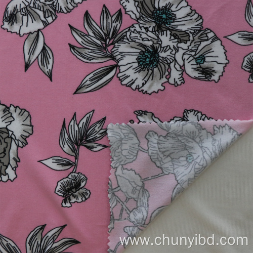 Beautiful Flower Pattern Polyester 94% Spandex 6% Stretchy Peach Fabric Printed Single Jersey Fabric For Leisure Wear